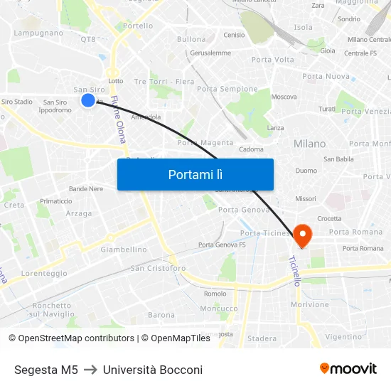 Segesta M5 to Università Bocconi map