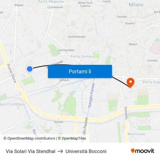 Via Solari Via Stendhal to Università Bocconi map