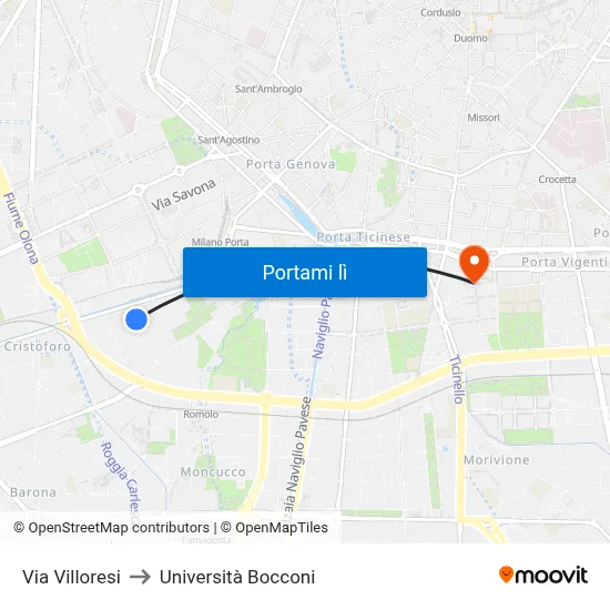 Via Villoresi to Università Bocconi map