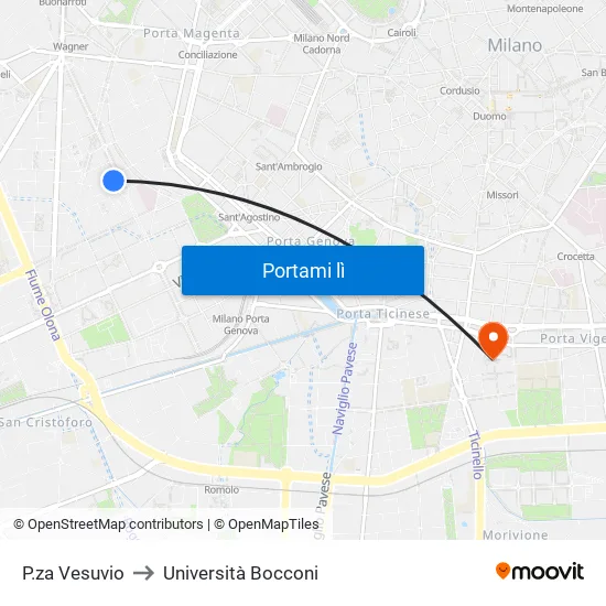 P.za Vesuvio to Università Bocconi map