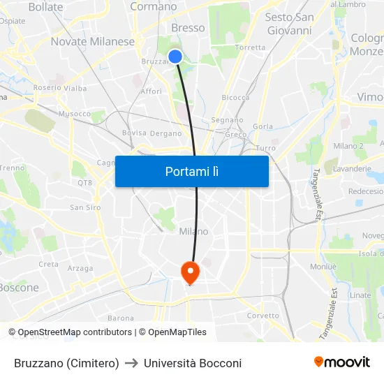 Bruzzano (Cimitero) to Università Bocconi map