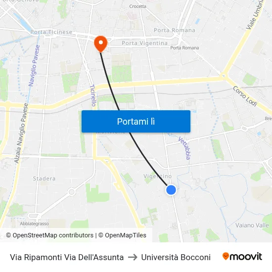 Via Ripamonti Via Dell'Assunta to Università Bocconi map
