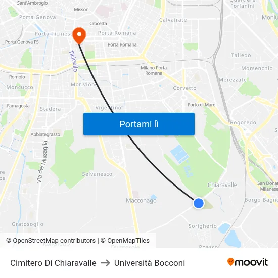 Cimitero Di Chiaravalle to Università Bocconi map
