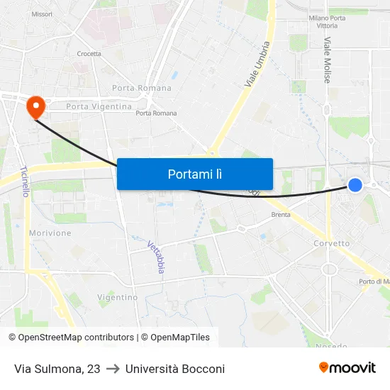 Via Sulmona, 23 to Università Bocconi map