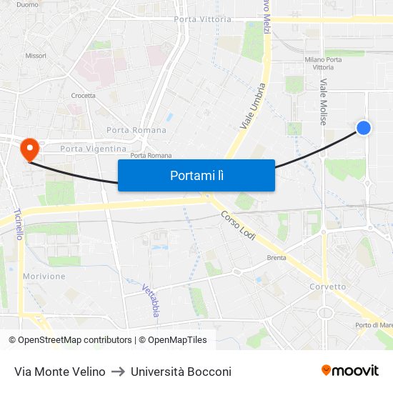 Via Monte Velino to Università Bocconi map