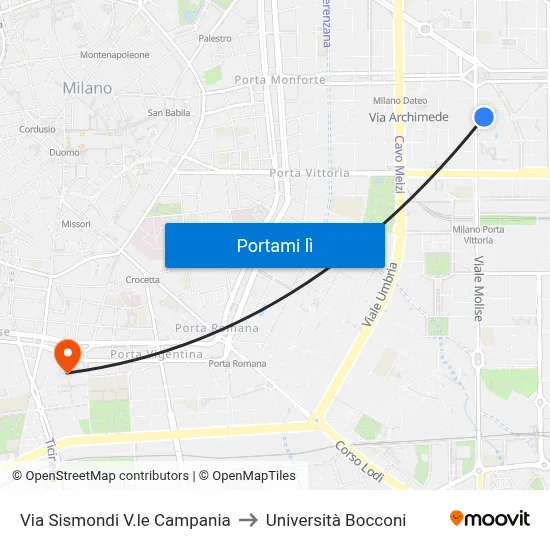 Via Sismondi V.le Campania to Università Bocconi map