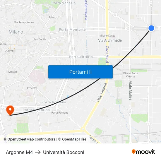 Argonne M4 to Università Bocconi map