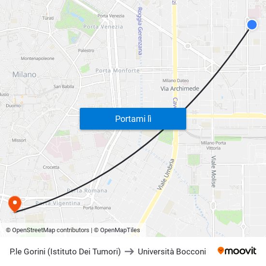 P.le Gorini (Istituto Dei Tumori) to Università Bocconi map