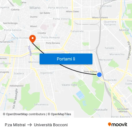 P.za Mistral to Università Bocconi map