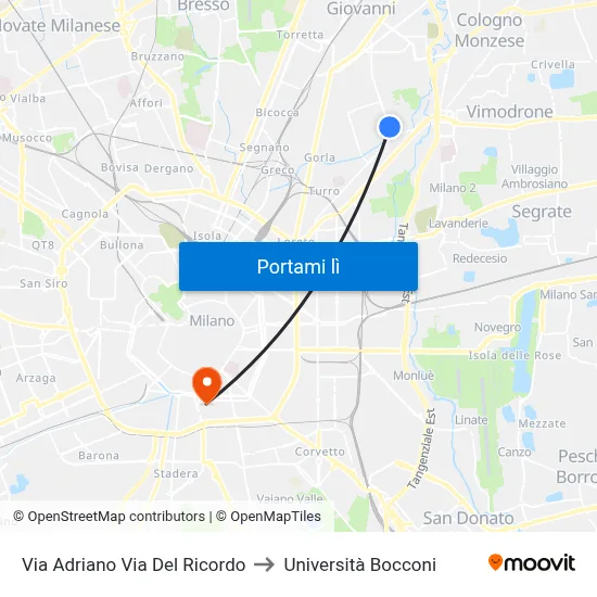Via Adriano Via Del Ricordo to Università Bocconi map
