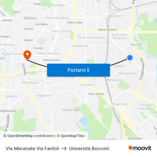 Via Mecenate Via Fantoli to Università Bocconi map