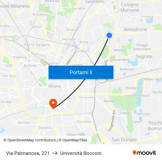 Via Palmanova, 221 to Università Bocconi map