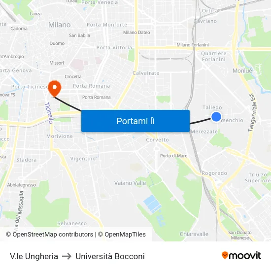 V.le Ungheria to Università Bocconi map