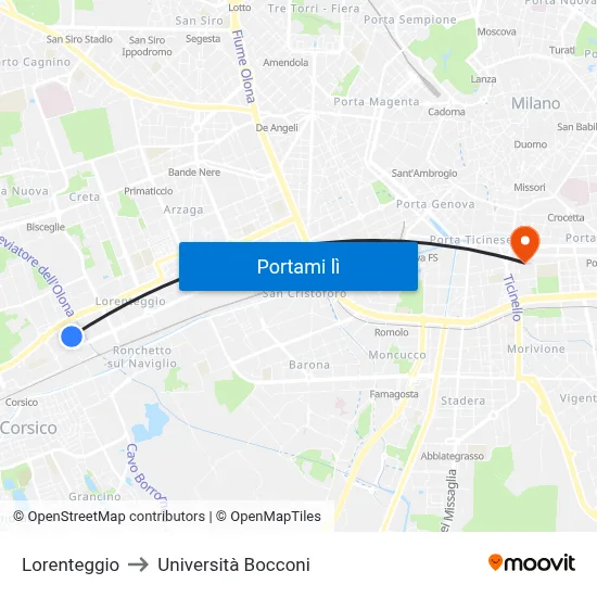 Lorenteggio to Università Bocconi map