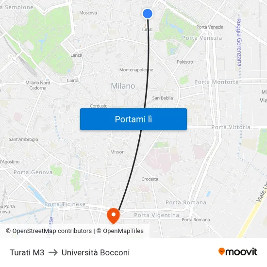 Turati M3 to Università Bocconi map