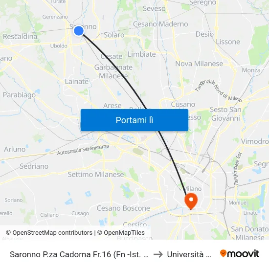 Saronno P.za Cadorna Fr.16 (Fn -Ist. Orsoline/Prealpi) to Università Bocconi map