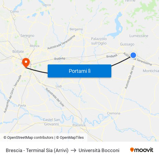 Brescia - Terminal Sia (Arrivi) to Università Bocconi map