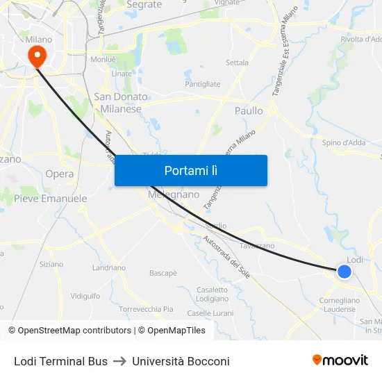 Lodi Terminal Bus to Università Bocconi map