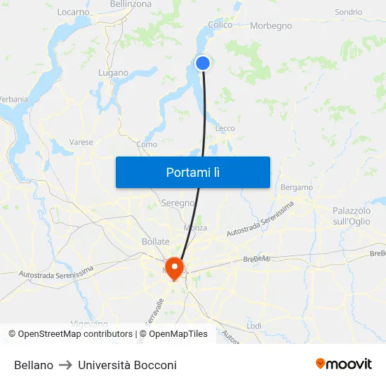 Bellano to Università Bocconi map