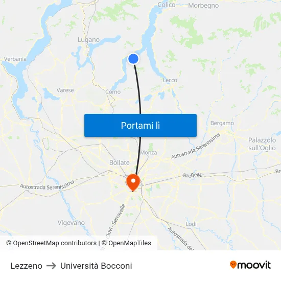 Lezzeno to Università Bocconi map