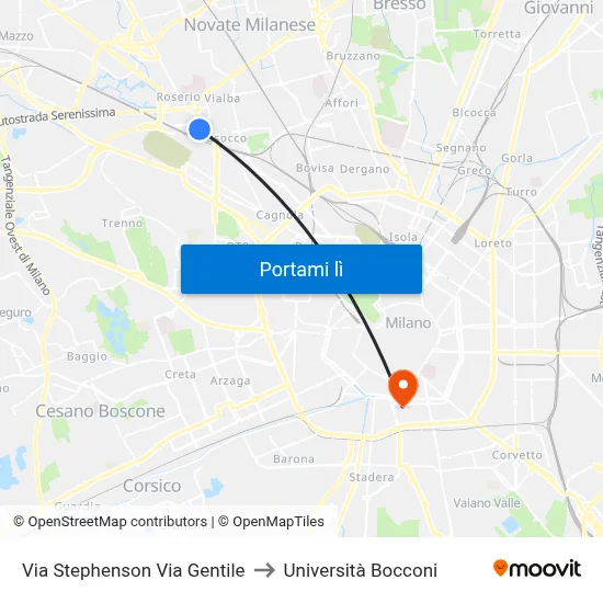 Via Stephenson Via Gentile to Università Bocconi map
