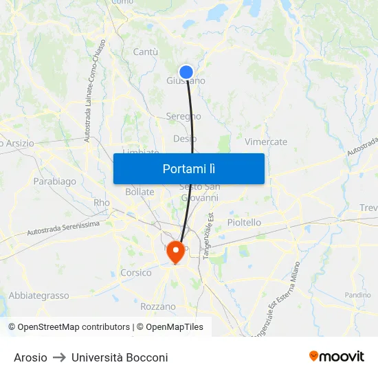 Arosio to Università Bocconi map