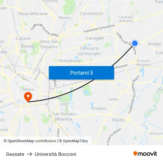 Gessate to Università Bocconi map