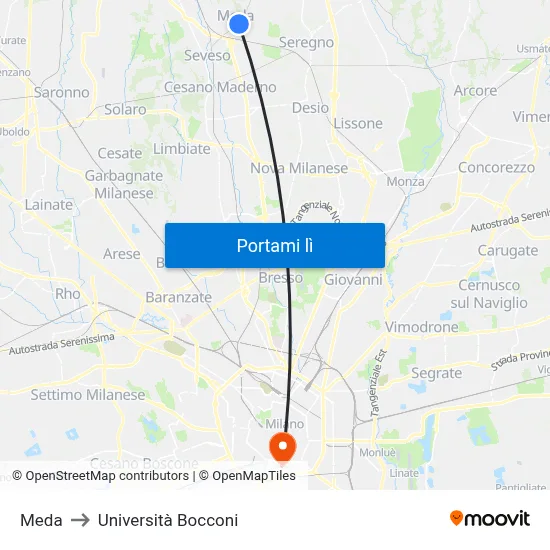 Meda to Università Bocconi map