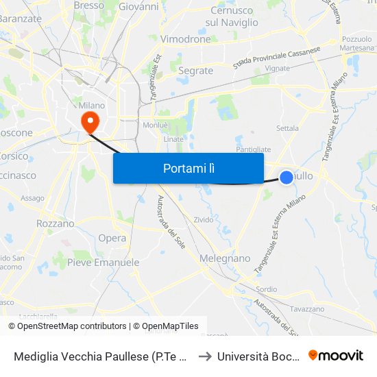 Mediglia Vecchia Paullese (P.Te Muzza) to Università Bocconi map