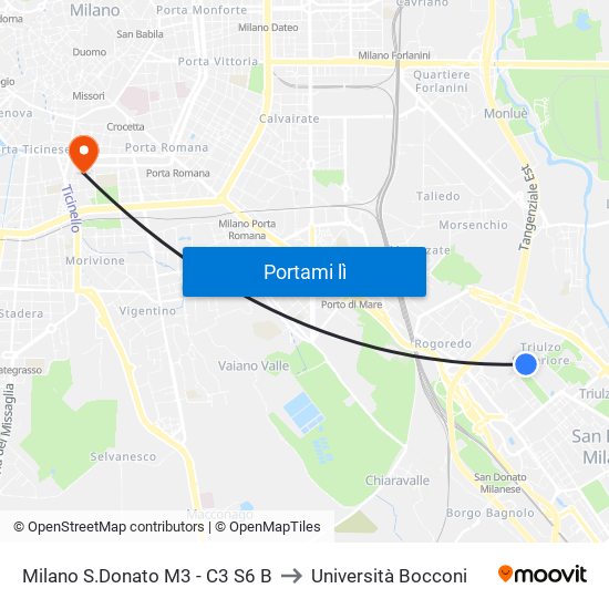 Milano S.Donato M3 - C3 S6 B to Università Bocconi map