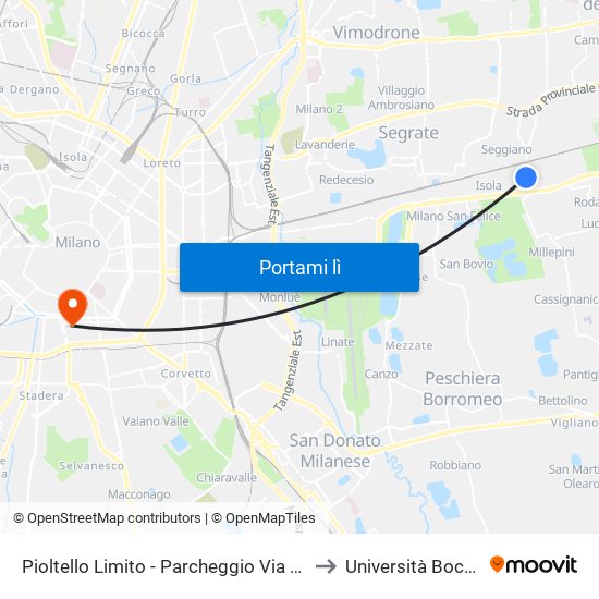 Pioltello Limito - Parcheggio Via Monza to Università Bocconi map
