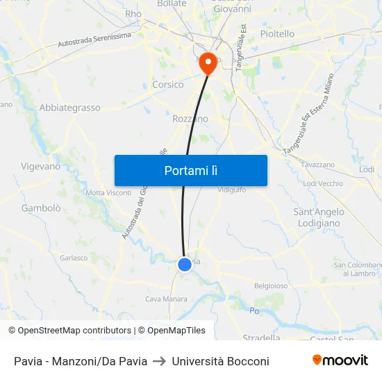 Pavia - Manzoni/Da Pavia to Università Bocconi map
