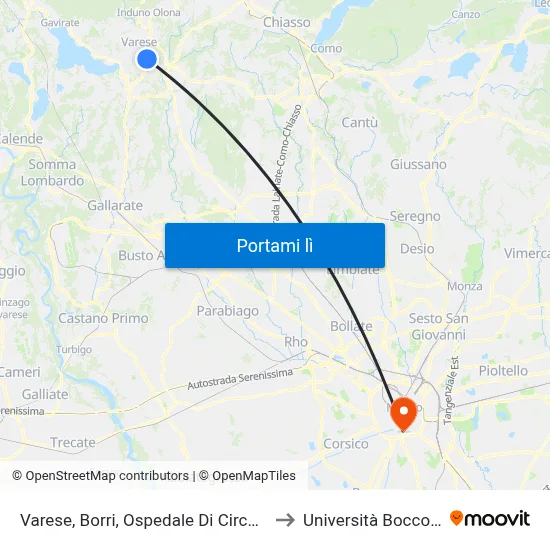 Varese, Borri, Ospedale Di Circolo to Università Bocconi map