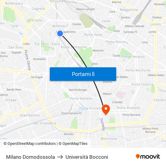 Milano Domodossola to Università Bocconi map