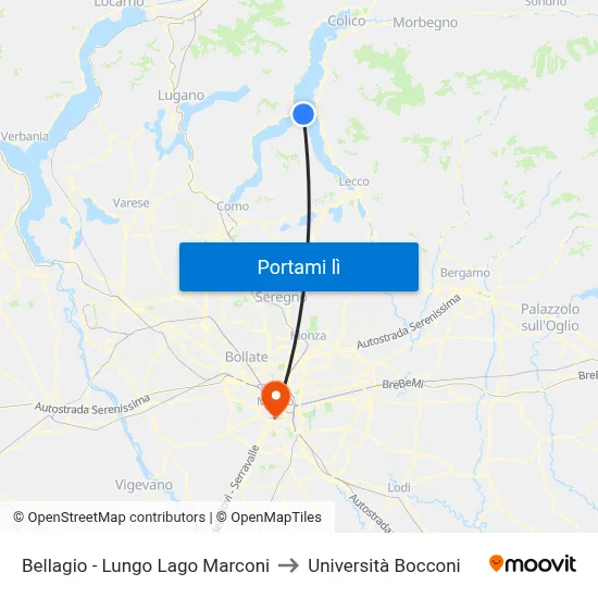 Bellagio - Lungo Lago Marconi to Università Bocconi map