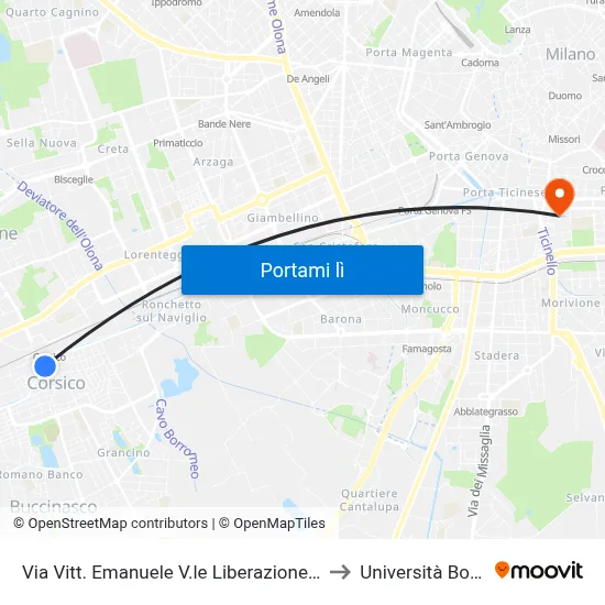 Via Vitt. Emanuele V.le Liberazione (Corsico) to Università Bocconi map