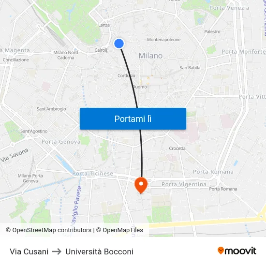 Via Cusani to Università Bocconi map