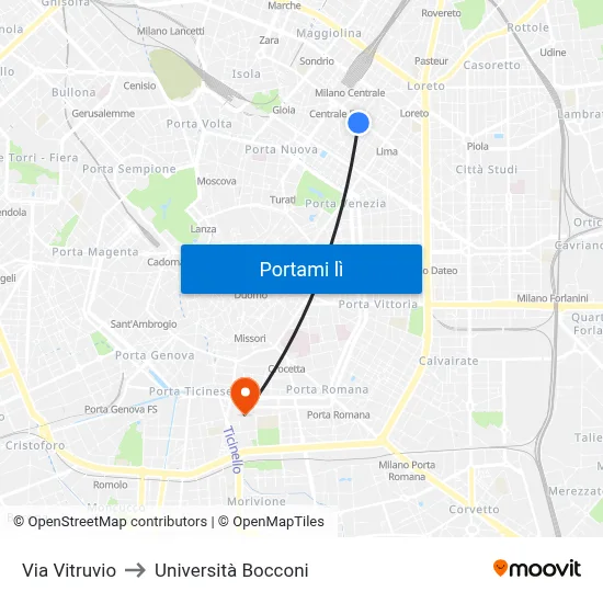 Via Vitruvio to Università Bocconi map