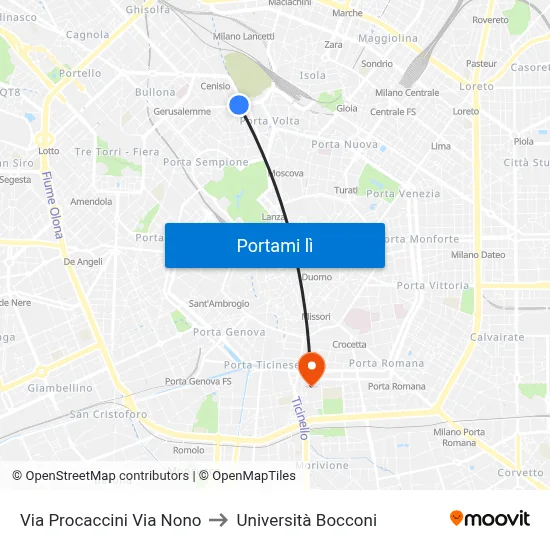 Via Procaccini Via Nono to Università Bocconi map