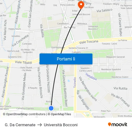 G. Da Cermenate to Università Bocconi map