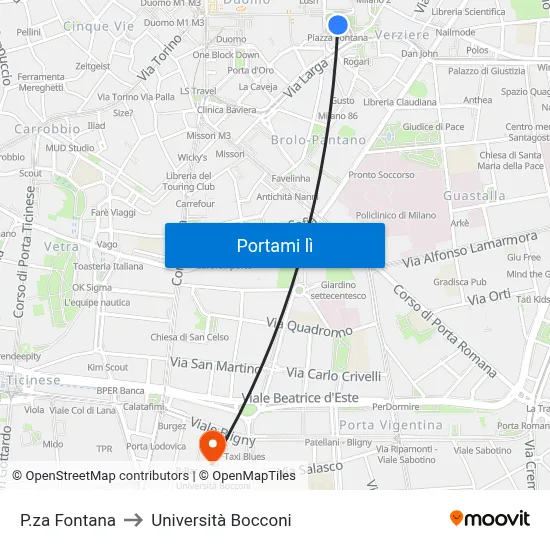 P.za Fontana to Università Bocconi map