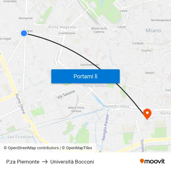 P.za Piemonte to Università Bocconi map
