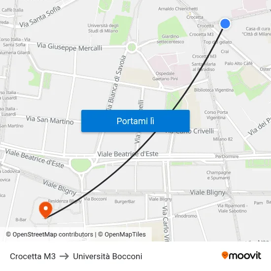 Crocetta M3 to Università Bocconi map