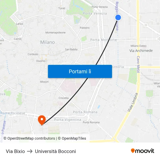 Via Bixio to Università Bocconi map