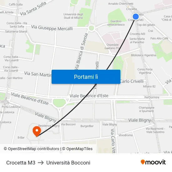 Crocetta M3 to Università Bocconi map