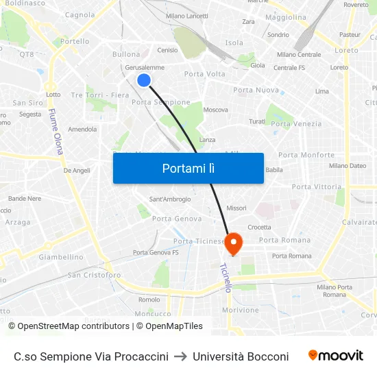 C.so Sempione Via Procaccini to Università Bocconi map