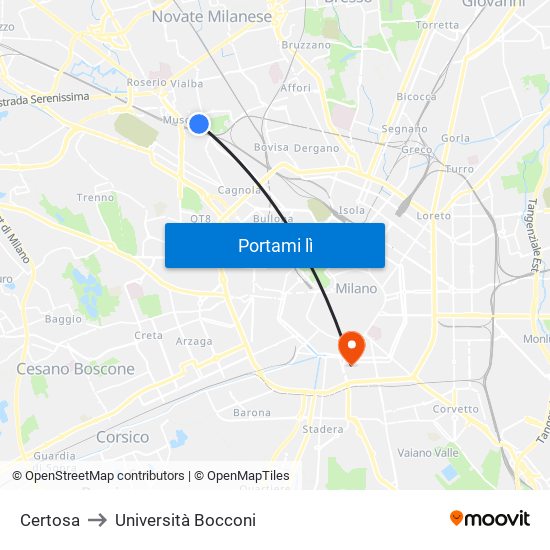 Certosa to Università Bocconi map