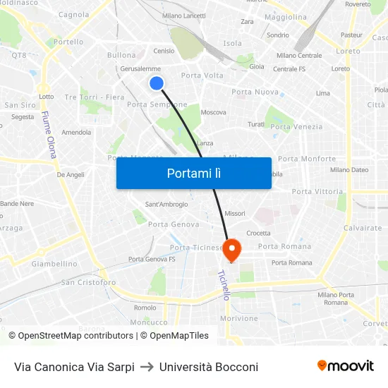 Via Canonica Via Sarpi to Università Bocconi map
