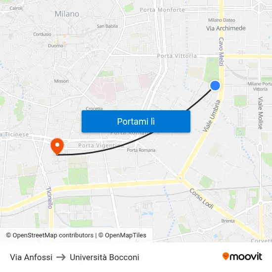 Via Anfossi to Università Bocconi map
