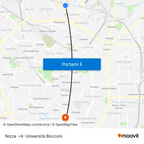 Nizza to Università Bocconi map
